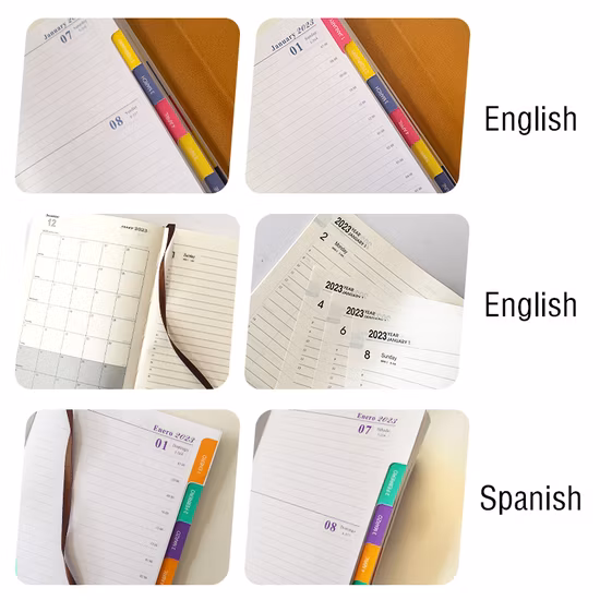 Journal de bureau à couverture rigide de 365 jours, organisateur d'agenda quotidien, carnet de notes en cuir noir, conception de Page intérieure personnalisée, 2023